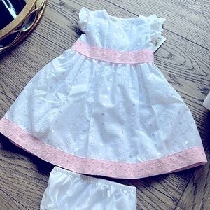 Bonnie Jean white dress baby girl white and pink 18m